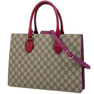 Gucci GG Pattern Handbag, 2-Way Shoulder Bag, Coated Canvas, Brown, Red, Pink...